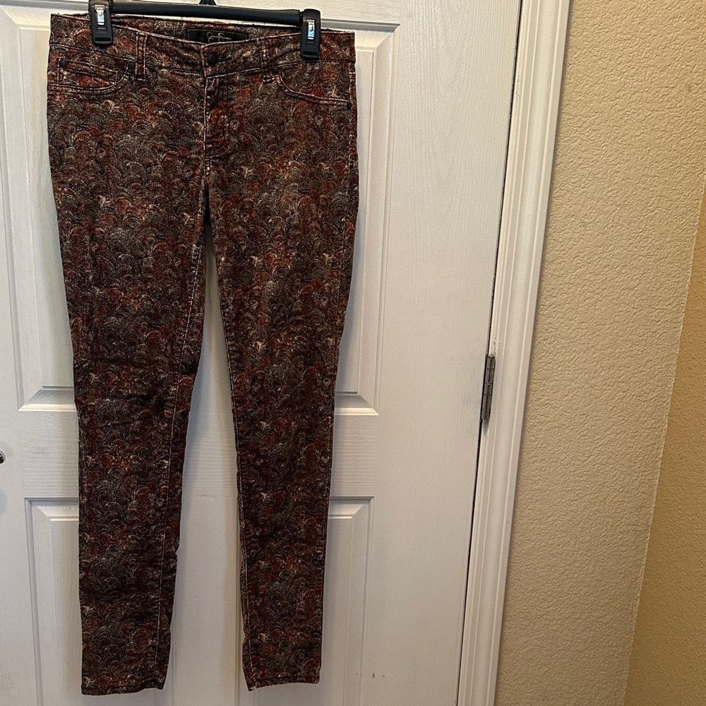 Jessica Simpson Women's Brown Boho Patterned Skinny Stretch corduroy pant Sz 28